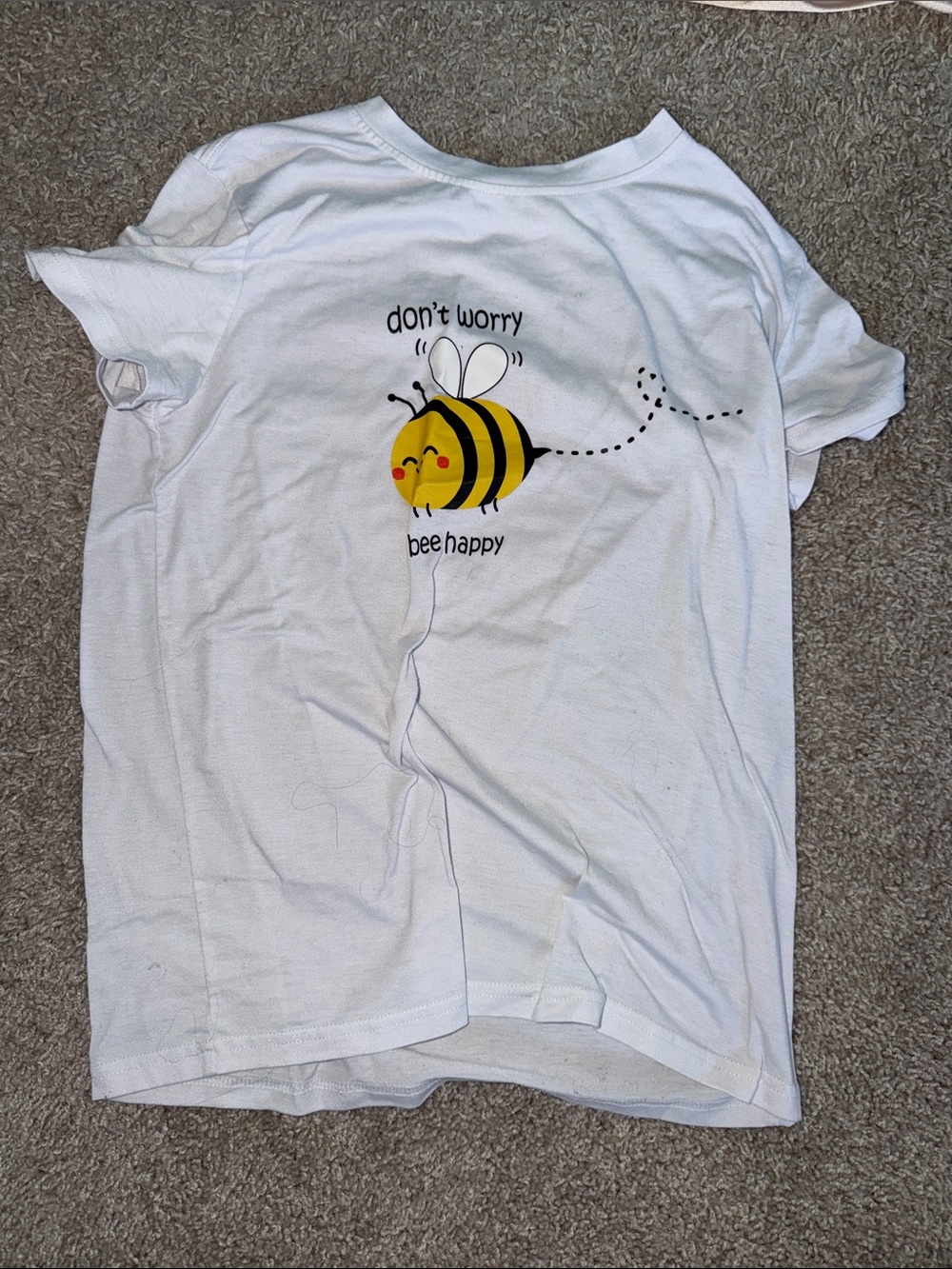 White Tee with Bee Graphic - Don't Worry Bee Happy